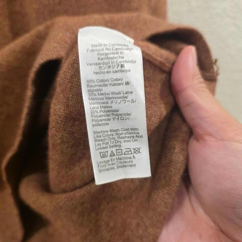 J.Crew Teddie Sweater Womens XL Brown Merino Wool Cotton Blend Crewneck Casual
